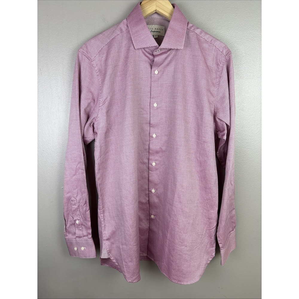 Ted Baker Men's Zachari Pink Slim Shirt Large 16 34/35 $195 Preppy Business